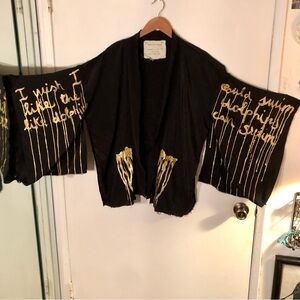 Hand painted silk kimono style cardigan - Black / Gold